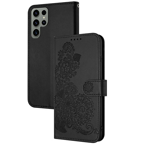 Funda de Cuero Cartera con Soporte Flores Carcasa Y01X para Samsung Galaxy S25 Ultra 5G Negro