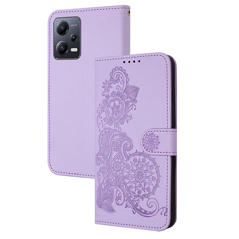 Funda de Cuero Cartera con Soporte Flores Carcasa Y01X para Xiaomi Poco X5 5G Morado