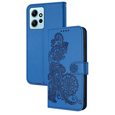 Funda de Cuero Cartera con Soporte Flores Carcasa Y01X para Xiaomi Redmi Note 12 4G Azul