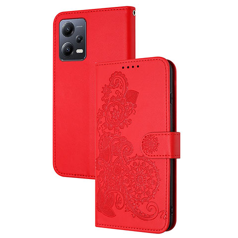 Funda de Cuero Cartera con Soporte Flores Carcasa Y01X para Xiaomi Redmi Note 12 5G Rojo