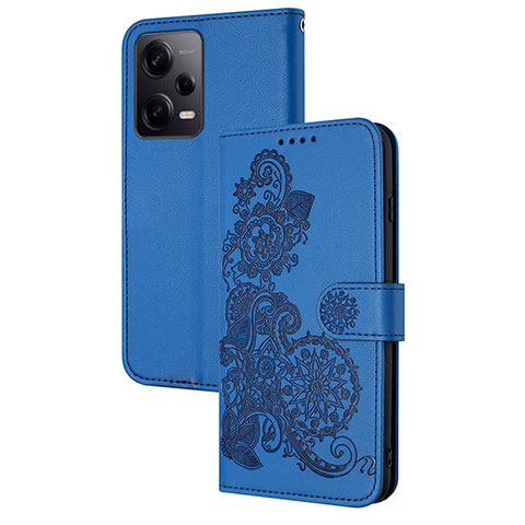 Funda de Cuero Cartera con Soporte Flores Carcasa Y01X para Xiaomi Redmi Note 12 Pro 5G Azul