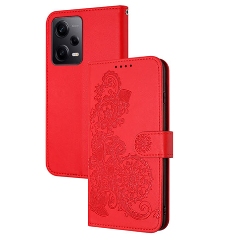 Funda de Cuero Cartera con Soporte Flores Carcasa Y01X para Xiaomi Redmi Note 12 Pro+ Plus 5G Rojo