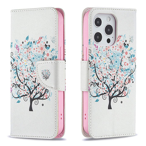 Funda de Cuero Cartera con Soporte Flores Carcasa Z02 para Apple iPhone 15 Pro Max Multicolor