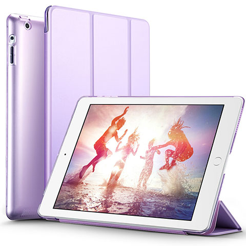 Funda de Cuero Cartera con Soporte L01 para Apple iPad 2 Morado