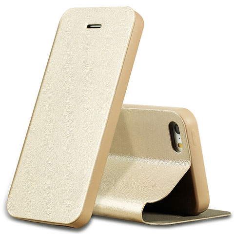 Funda de Cuero Cartera con Soporte L01 para Apple iPhone SE Oro