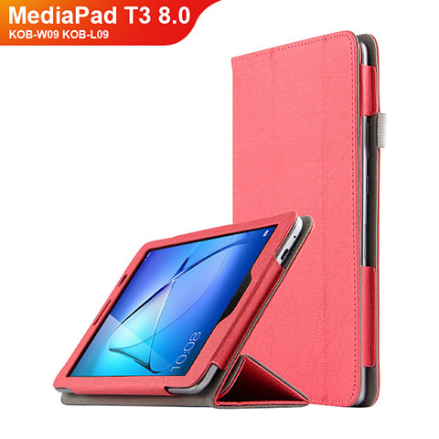 Funda de Cuero Cartera con Soporte L01 para Huawei MediaPad T3 8.0 KOB-W09 KOB-L09 Rojo