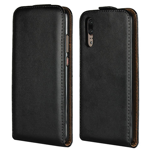 Funda de Cuero Cartera con Soporte L01 para Huawei P20 Negro