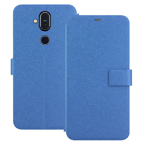 Funda de Cuero Cartera con Soporte L01 para Nokia 7.1 Plus Azul