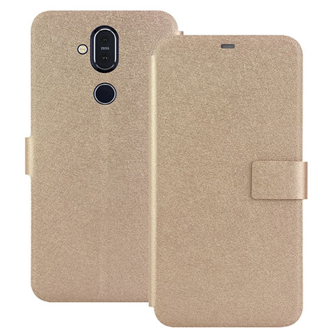 Funda de Cuero Cartera con Soporte L01 para Nokia 7.1 Plus Oro