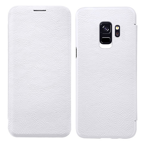 Funda de Cuero Cartera con Soporte L01 para Samsung Galaxy S9 Blanco