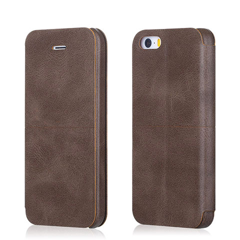 Funda de Cuero Cartera con Soporte L02 para Apple iPhone 5 Marron