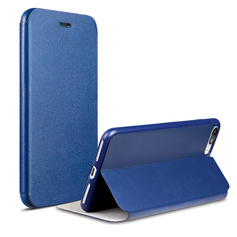 Funda de Cuero Cartera con Soporte L02 para Apple iPhone 7 Plus Azul