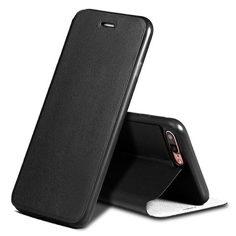 Funda de Cuero Cartera con Soporte L02 para Apple iPhone 7 Plus Negro