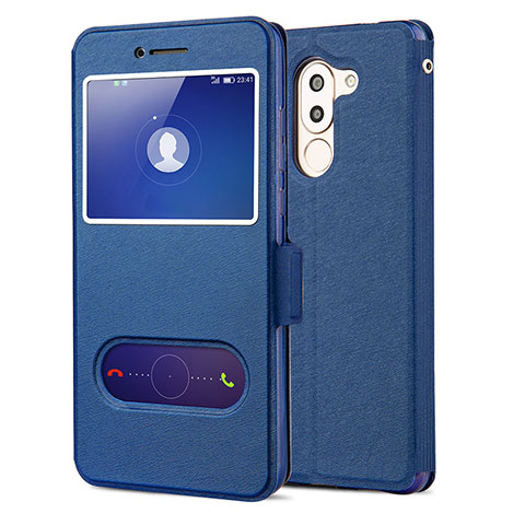 Funda de Cuero Cartera con Soporte L02 para Huawei GR5 (2017) Azul