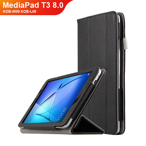 Funda de Cuero Cartera con Soporte L02 para Huawei MediaPad T3 8.0 KOB-W09 KOB-L09 Negro