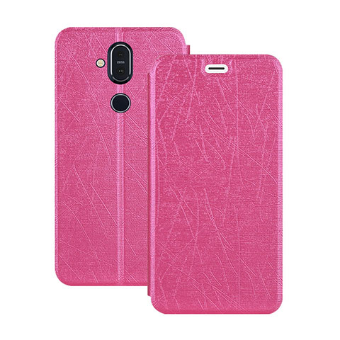 Funda de Cuero Cartera con Soporte L02 para Nokia X7 Rosa Roja