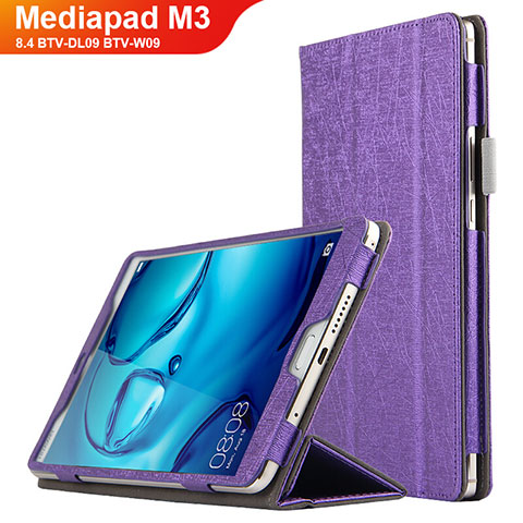 Funda de Cuero Cartera con Soporte L04 para Huawei Mediapad M3 8.4 BTV-DL09 BTV-W09 Morado