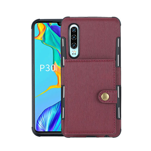 Funda de Cuero Cartera con Soporte L04 para Huawei P30 Rojo Rosa