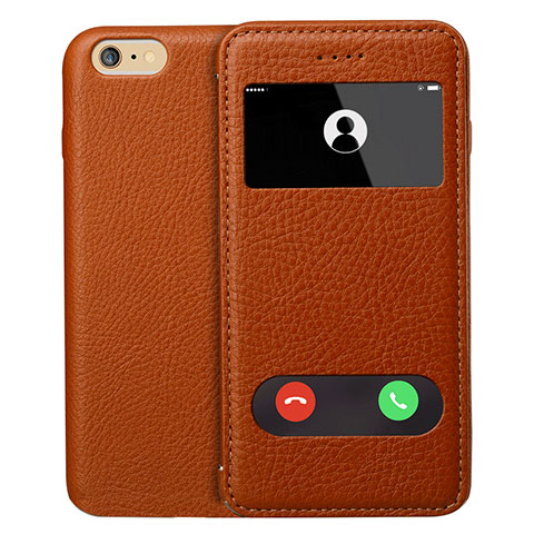 Funda de Cuero Cartera con Soporte L06 para Apple iPhone 6 Marron