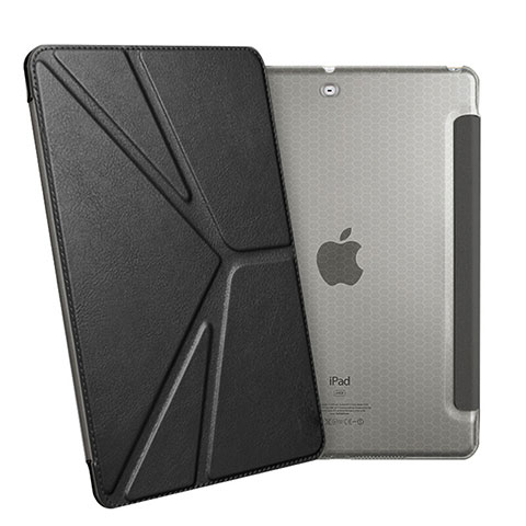 Funda de Cuero Cartera con Soporte L08 para Apple New iPad 9.7 (2018) Negro