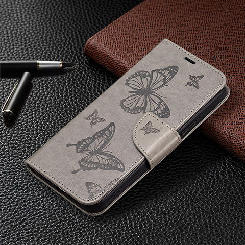 Funda de Cuero Cartera con Soporte Mariposa Carcasa B01F para Huawei Honor X7a Gris