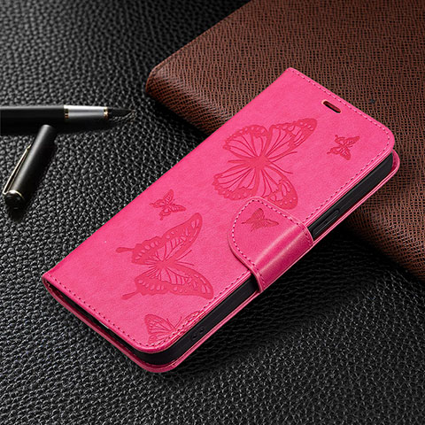 Funda de Cuero Cartera con Soporte Mariposa Carcasa B01F para Huawei Honor X7a Rosa Roja