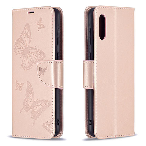 Funda de Cuero Cartera con Soporte Mariposa Carcasa B01F para Samsung Galaxy A02 Oro Rosa