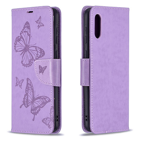 Funda de Cuero Cartera con Soporte Mariposa Carcasa B01F para Samsung Galaxy A02 Purpura Claro