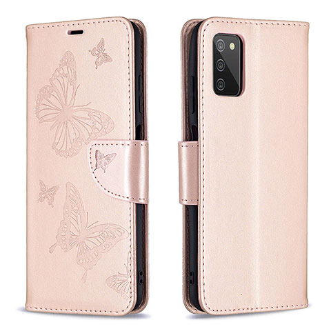 Funda de Cuero Cartera con Soporte Mariposa Carcasa B01F para Samsung Galaxy A02s Oro Rosa