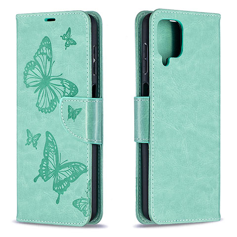 Funda de Cuero Cartera con Soporte Mariposa Carcasa B01F para Samsung Galaxy A12 5G Verde