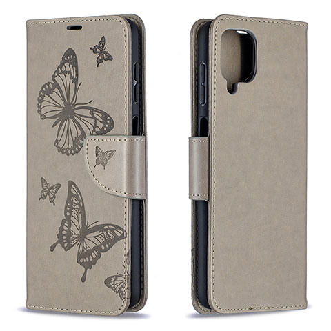 Funda de Cuero Cartera con Soporte Mariposa Carcasa B01F para Samsung Galaxy A12 Gris