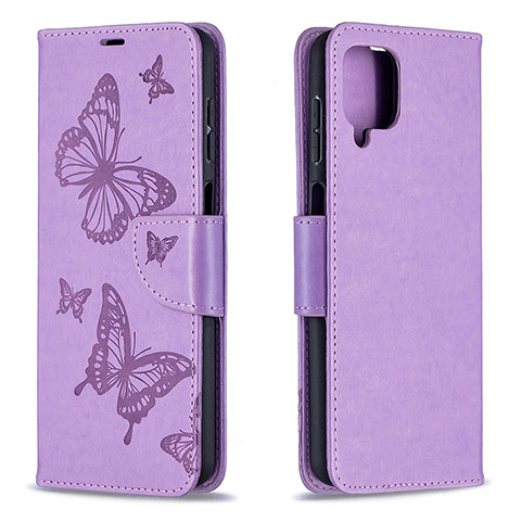 Funda de Cuero Cartera con Soporte Mariposa Carcasa B01F para Samsung Galaxy A12 Nacho Purpura Claro