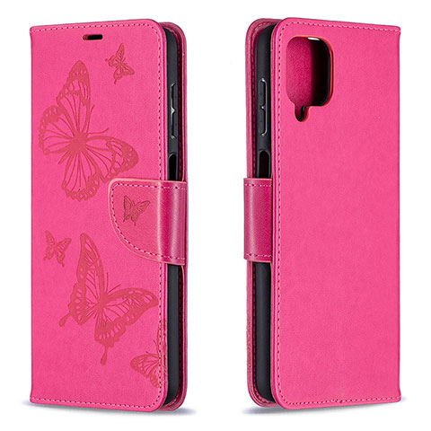 Funda de Cuero Cartera con Soporte Mariposa Carcasa B01F para Samsung Galaxy A12 Nacho Rosa Roja