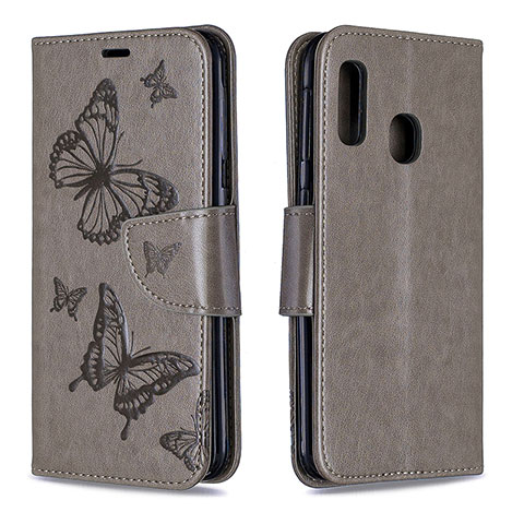 Funda de Cuero Cartera con Soporte Mariposa Carcasa B01F para Samsung Galaxy A20e Gris