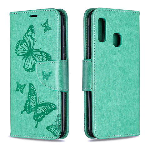 Funda de Cuero Cartera con Soporte Mariposa Carcasa B01F para Samsung Galaxy A20e Verde