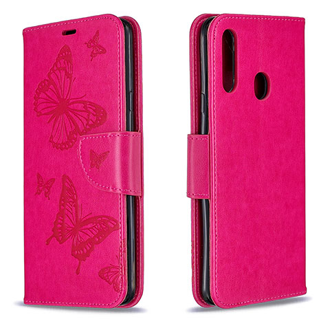 Funda de Cuero Cartera con Soporte Mariposa Carcasa B01F para Samsung Galaxy A20s Rosa Roja