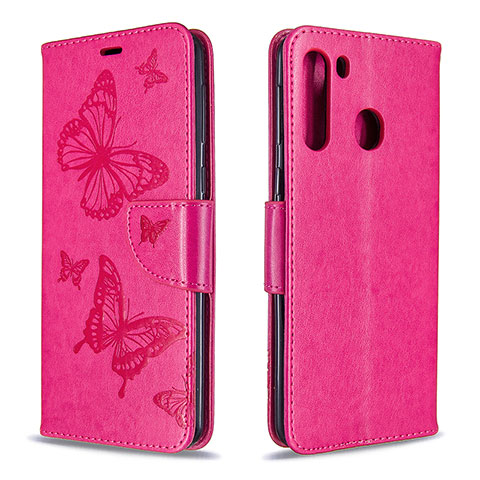 Funda de Cuero Cartera con Soporte Mariposa Carcasa B01F para Samsung Galaxy A21 Rosa Roja