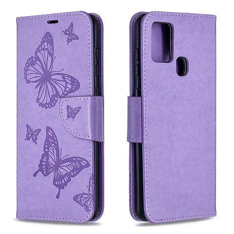 Funda de Cuero Cartera con Soporte Mariposa Carcasa B01F para Samsung Galaxy A21s Purpura Claro