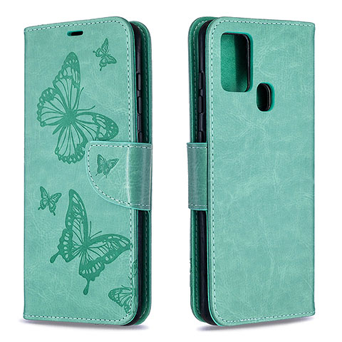 Funda de Cuero Cartera con Soporte Mariposa Carcasa B01F para Samsung Galaxy A21s Verde