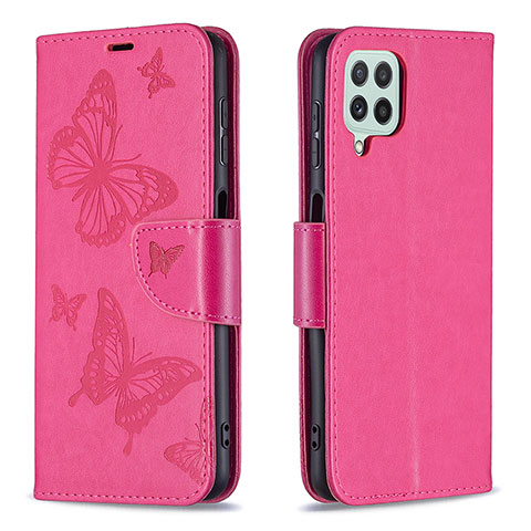 Funda de Cuero Cartera con Soporte Mariposa Carcasa B01F para Samsung Galaxy A22 4G Rosa Roja