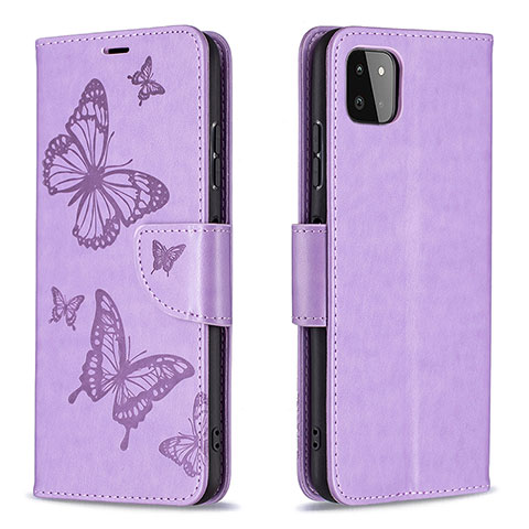 Funda de Cuero Cartera con Soporte Mariposa Carcasa B01F para Samsung Galaxy A22 5G Purpura Claro