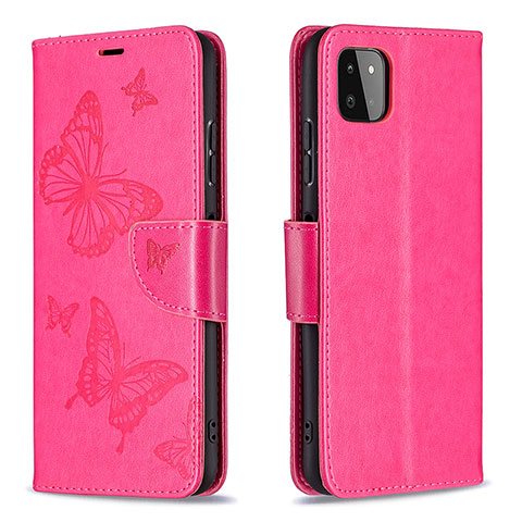 Funda de Cuero Cartera con Soporte Mariposa Carcasa B01F para Samsung Galaxy A22 5G Rosa Roja