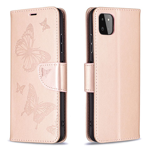 Funda de Cuero Cartera con Soporte Mariposa Carcasa B01F para Samsung Galaxy A22s 5G Oro Rosa