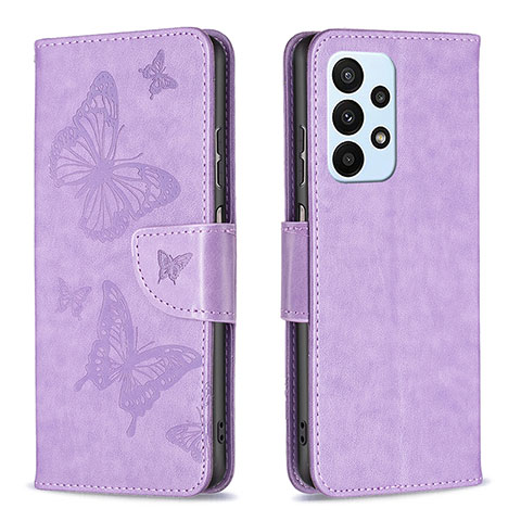 Funda de Cuero Cartera con Soporte Mariposa Carcasa B01F para Samsung Galaxy A23 4G Purpura Claro