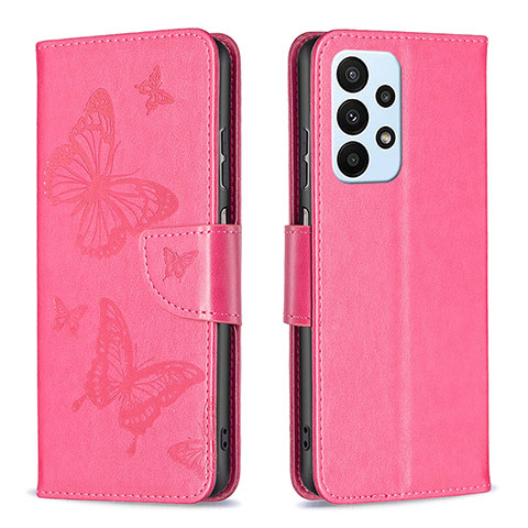 Funda de Cuero Cartera con Soporte Mariposa Carcasa B01F para Samsung Galaxy A23 4G Rosa Roja