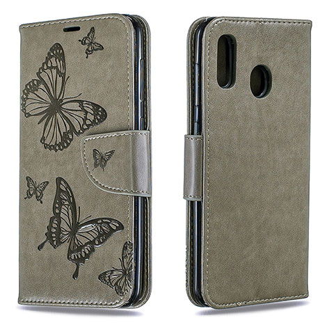 Funda de Cuero Cartera con Soporte Mariposa Carcasa B01F para Samsung Galaxy A30 Gris