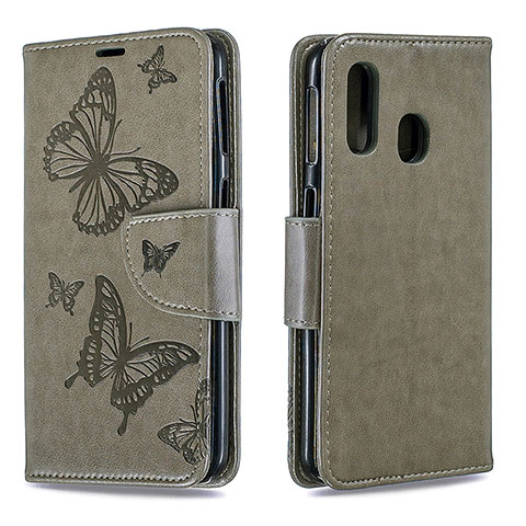 Funda de Cuero Cartera con Soporte Mariposa Carcasa B01F para Samsung Galaxy A40 Gris