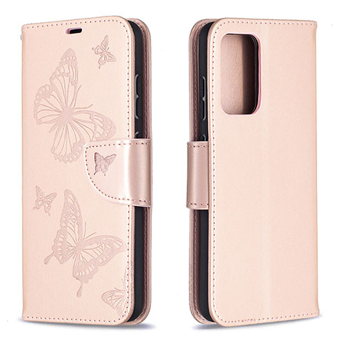 Funda de Cuero Cartera con Soporte Mariposa Carcasa B01F para Samsung Galaxy A52 4G Oro Rosa