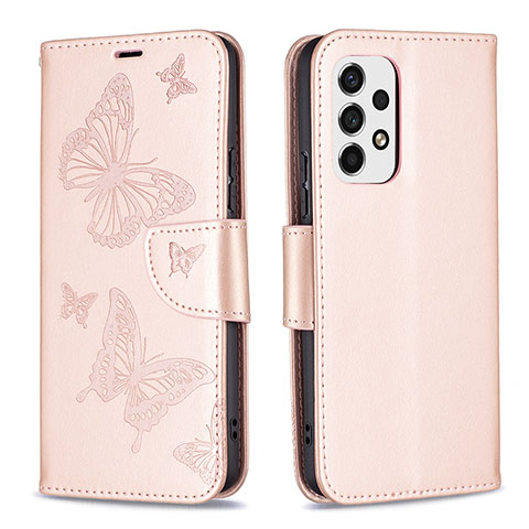 Funda de Cuero Cartera con Soporte Mariposa Carcasa B01F para Samsung Galaxy A53 5G Oro Rosa