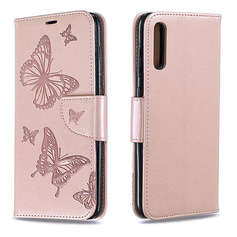 Funda de Cuero Cartera con Soporte Mariposa Carcasa B01F para Samsung Galaxy A70 Oro Rosa